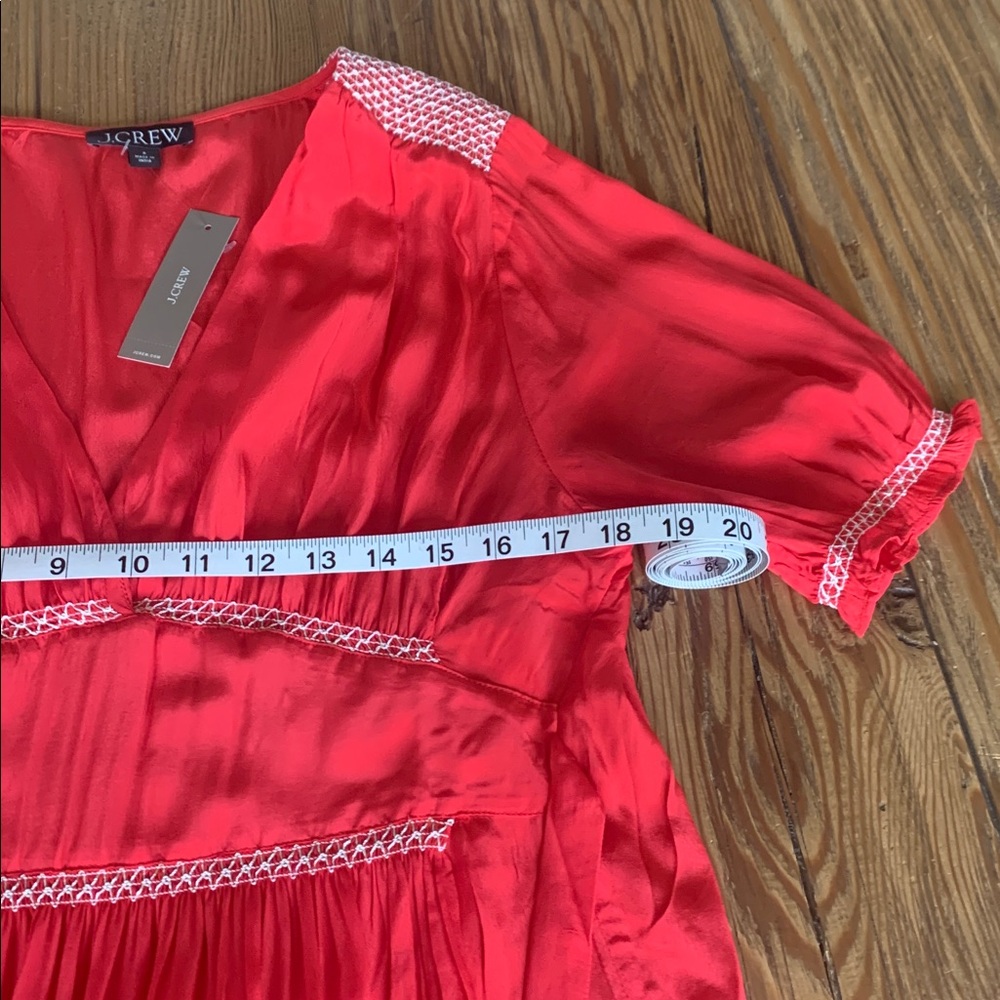 J Crew Smocked Trim Maxi Dress Red Crepe De Chine NWT Sz 6 Tie In Back - Picture 12 of 14